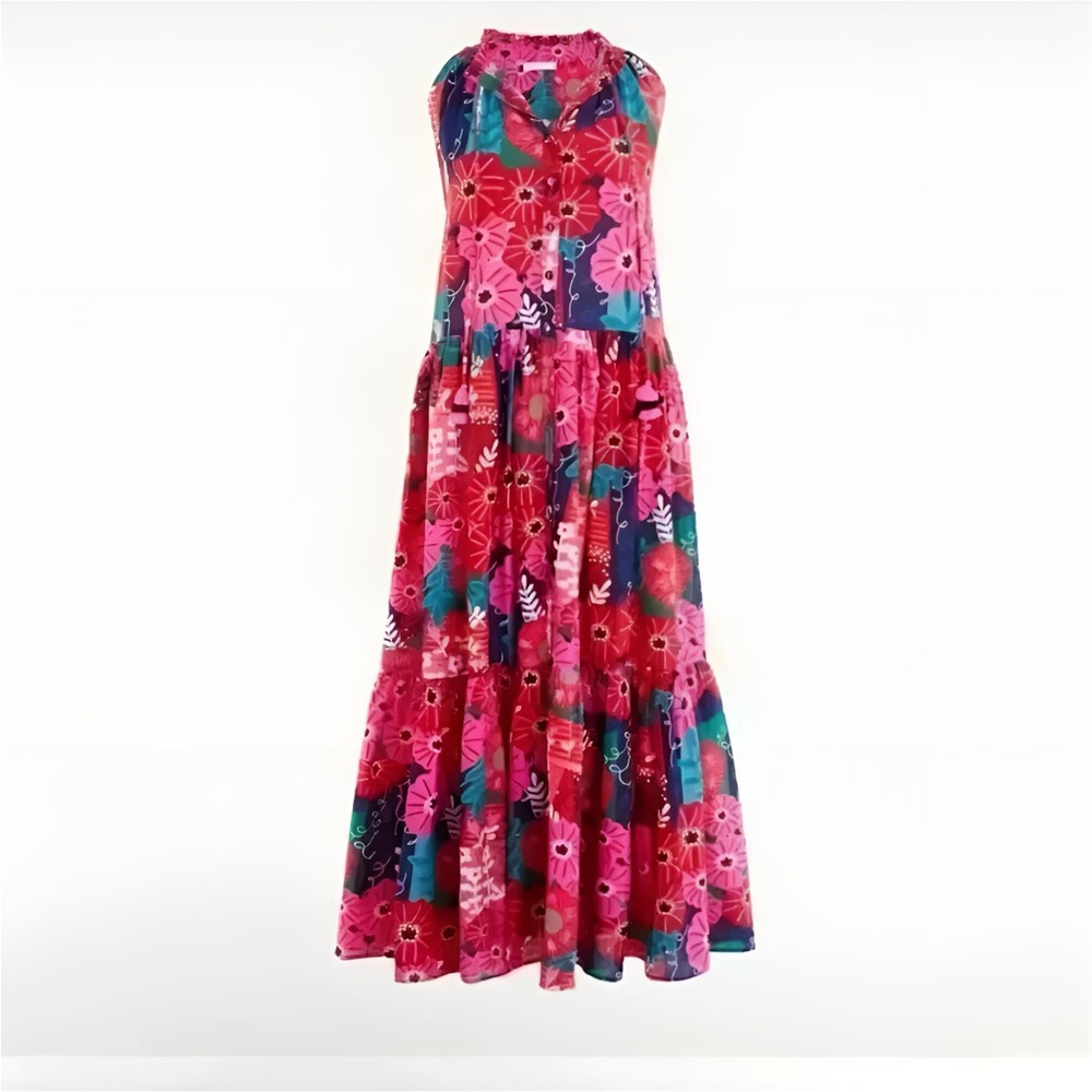 CAROLINA K Valley Tiered Tent Vibrant Floral Colorful Kaftan Maxi Dress